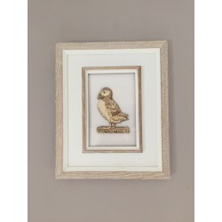 Hand drawn Puffin laser cut from plywood and framed