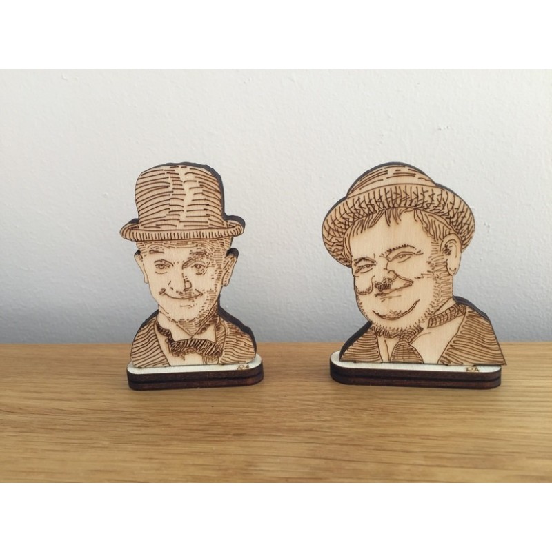 Hand drawn Laurel and Hardy laser cut from plywood self-standing